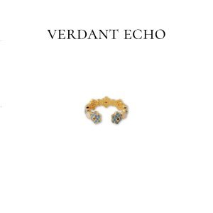 18K genuine gold electroplated zircon flower-shaped open ring, new Chinese style - gold color - blue-2