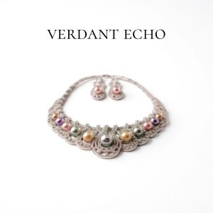 Artificial colored pearl silver necklace and earring set