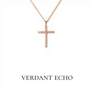 Artificial crystal golden cross necklace