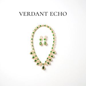 Artificial green crystal golden necklace and earring set-2