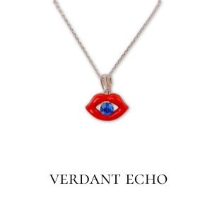 Artificial blue crystal red lip silver necklace