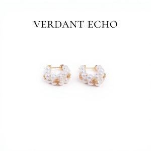 Double-row natural freshwater pearl copper-plated gold flower earrings