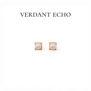 Natural freshwater pearl (small round bead type) square frame copper gold-plated earrings