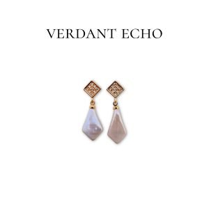 Natural freshwater pearl (tie-style) zircon copper-plated gold earrings
