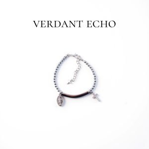 Silver bead cross bracelet 4mm silver bead curved tube engraved - portrait + cross silver curved tube bracelet stainless steel 02-3