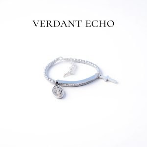 Silver bead cross bracelet 4mm silver bead curved tube engraved - portrait + cross silver curved tube bracelet stainless steel 02-4